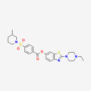 molecular formula C26H32N4O4S2 B2658783 2-(4-Ethylpiperazin-1-yl)benzo[d]thiazol-6-yl 4-((3-methylpiperidin-1-yl)sulfonyl)benzoate CAS No. 953136-61-3