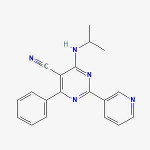 molecular formula C19H17N5 B2658792 4-(Isopropylamino)-6-phenyl-2-(3-pyridinyl)-5-pyrimidinecarbonitrile CAS No. 320417-80-9