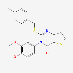 molecular formula C22H22N2O3S2 B2658794 3-(3,4-dimethoxyphenyl)-2-((4-methylbenzyl)thio)-6,7-dihydrothieno[3,2-d]pyrimidin-4(3H)-one CAS No. 877656-34-3