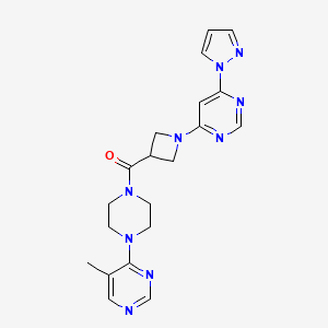 molecular formula C20H23N9O B2658812 (1-(6-(1H-pyrazol-1-yl)pyrimidin-4-yl)azetidin-3-yl)(4-(5-methylpyrimidin-4-yl)piperazin-1-yl)methanone CAS No. 2034582-03-9