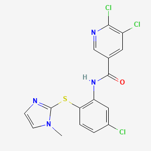 molecular formula C16H11Cl3N4OS B2658838 5,6-dichloro-N-{5-chloro-2-[(1-methyl-1H-imidazol-2-yl)sulfanyl]phenyl}pyridine-3-carboxamide CAS No. 1241312-73-1