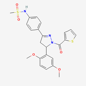 molecular formula C23H23N3O5S2 B2658848 N-{4-[5-(2,5-dimethoxyphenyl)-1-(thiophene-2-carbonyl)-4,5-dihydro-1H-pyrazol-3-yl]phenyl}methanesulfonamide CAS No. 852141-12-9