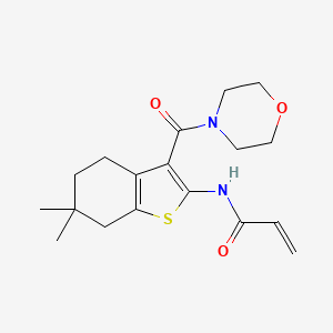 molecular formula C18H24N2O3S B2658867 N-[6,6-Dimethyl-3-(morpholine-4-carbonyl)-5,7-dihydro-4H-1-benzothiophen-2-yl]prop-2-enamide CAS No. 2305470-19-1