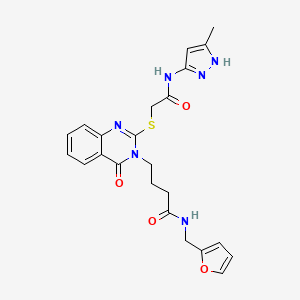 molecular formula C23H24N6O4S B2658871 N-(2-furylmethyl)-4-[2-({2-[(5-methyl-1H-pyrazol-3-yl)amino]-2-oxoethyl}thio)-4-oxoquinazolin-3(4H)-yl]butanamide CAS No. 896701-18-1