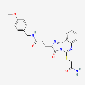 molecular formula C23H23N5O4S B2658877 3-{5-[(carbamoylmethyl)sulfanyl]-3-oxo-2H,3H-imidazo[1,2-c]quinazolin-2-yl}-N-[(4-methoxyphenyl)methyl]propanamide CAS No. 1043868-13-8