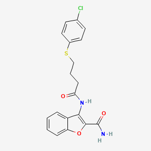 molecular formula C19H17ClN2O3S B2658881 3-(4-((4-Chlorophenyl)thio)butanamido)benzofuran-2-carboxamide CAS No. 899988-79-5