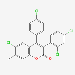 molecular formula C22H12Cl4O2 B2658882 6-Chloro-4-(4-chlorophenyl)-3-(2,4-dichlorophenyl)-7-methylchromen-2-one CAS No. 263365-12-4