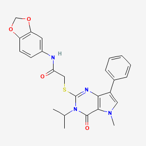 molecular formula C25H24N4O4S B2658884 N-(benzo[d][1,3]dioxol-5-yl)-2-((3-isopropyl-5-methyl-4-oxo-7-phenyl-4,5-dihydro-3H-pyrrolo[3,2-d]pyrimidin-2-yl)thio)acetamide CAS No. 1111981-85-1