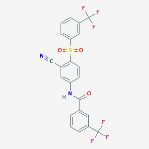 molecular formula C22H12F6N2O3S B2658904 N-(3-cyano-4-{[3-(trifluoromethyl)phenyl]sulfonyl}phenyl)-3-(trifluoromethyl)benzenecarboxamide CAS No. 477866-91-4