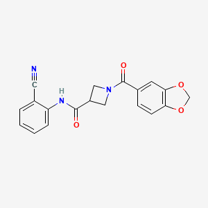 molecular formula C19H15N3O4 B2658930 1-(benzo[d][1,3]dioxole-5-carbonyl)-N-(2-cyanophenyl)azetidine-3-carboxamide CAS No. 1396885-76-9