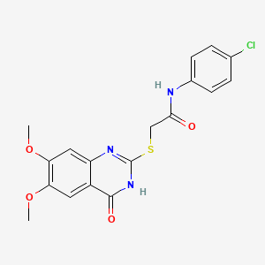 molecular formula C18H16ClN3O4S B2658937 N-(4-chlorophenyl)-2-[(4-hydroxy-6,7-dimethoxyquinazolin-2-yl)sulfanyl]acetamide CAS No. 881077-04-9