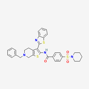 molecular formula C33H32N4O3S3 B2658938 N-(3-(benzo[d]thiazol-2-yl)-6-benzyl-4,5,6,7-tetrahydrothieno[2,3-c]pyridin-2-yl)-4-(piperidin-1-ylsulfonyl)benzamide CAS No. 524695-09-8