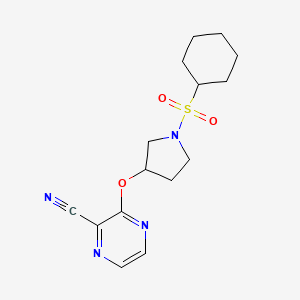molecular formula C15H20N4O3S B2658950 3-((1-(环己基磺酰基)吡咯烷-3-基)氧基)吡嗪-2-甲腈 CAS No. 2034576-95-7