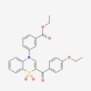 molecular formula C26H23NO6S B2658953 ethyl 3-[2-(4-ethoxybenzoyl)-1,1-dioxido-4H-1,4-benzothiazin-4-yl]benzoate CAS No. 1114852-72-0