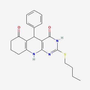 molecular formula C21H23N3O2S B2658957 2-(butylthio)-5-phenyl-7,8,9,10-tetrahydropyrimido[4,5-b]quinoline-4,6(3H,5H)-dione CAS No. 628278-32-0