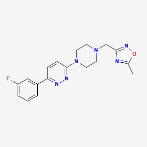 molecular formula C18H19FN6O B2658995 3-[[4-[6-(3-Fluorophenyl)pyridazin-3-yl]piperazin-1-yl]methyl]-5-methyl-1,2,4-oxadiazole CAS No. 2380079-10-5