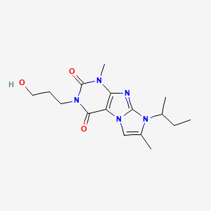 molecular formula C16H23N5O3 B2659007 3-(3-Hydroxypropyl)-1,7-dimethyl-8-(methylpropyl)-1,3,5-trihydro-4-imidazolino [1,2-h]purine-2,4-dione CAS No. 915910-49-5