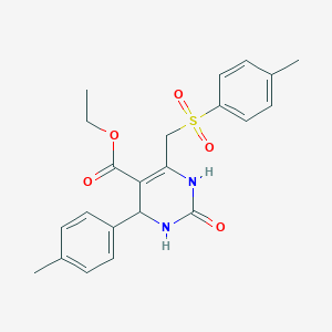 molecular formula C22H24N2O5S B2659020 2-Oxo-4-(4-methylphenyl)-6-[[(4-methylphenyl)sulfonyl]methyl]-1,2,3,4-tetrahydropyrimidine-5-carboxylic acid ethyl ester CAS No. 1422267-03-5