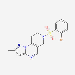 molecular formula C16H15BrN4O2S B2659030 7-((2-Bromophenyl)sulfonyl)-2-methyl-6,7,8,9-tetrahydropyrazolo[1,5-a]pyrido[3,4-e]pyrimidine CAS No. 1797636-35-1