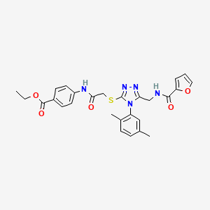 molecular formula C27H27N5O5S B2659032 Ethyl 4-[[2-[[4-(2,5-dimethylphenyl)-5-[(furan-2-carbonylamino)methyl]-1,2,4-triazol-3-yl]sulfanyl]acetyl]amino]benzoate CAS No. 310450-62-5