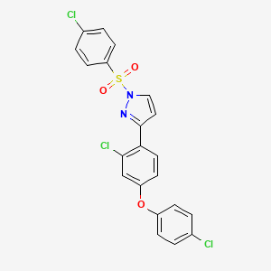 molecular formula C21H13Cl3N2O3S B2659037 3-[2-chloro-4-(4-chlorophenoxy)phenyl]-1-[(4-chlorophenyl)sulfonyl]-1H-pyrazole CAS No. 321522-28-5