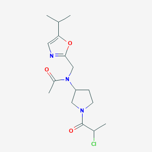 molecular formula C16H24ClN3O3 B2659044 N-[1-(2-Chloropropanoyl)pyrrolidin-3-yl]-N-[(5-propan-2-yl-1,3-oxazol-2-yl)methyl]acetamide CAS No. 2411249-30-2