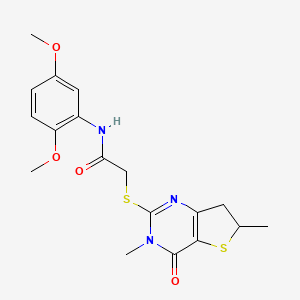 molecular formula C18H21N3O4S2 B2659051 N-(2,5-dimethoxyphenyl)-2-((3,6-dimethyl-4-oxo-3,4,6,7-tetrahydrothieno[3,2-d]pyrimidin-2-yl)thio)acetamide CAS No. 689262-52-0