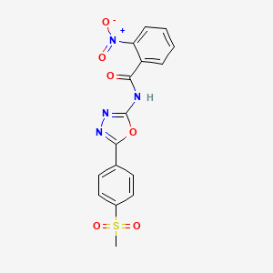 molecular formula C16H12N4O6S B2659053 N-(5-(4-(甲磺酰)苯基)-1,3,4-恶二唑-2-基)-2-硝基苯甲酰胺 CAS No. 886912-69-2