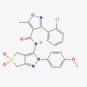 molecular formula C23H19ClN4O5S B2659075 3-(2-chlorophenyl)-N-(2-(4-methoxyphenyl)-5,5-dioxido-4,6-dihydro-2H-thieno[3,4-c]pyrazol-3-yl)-5-methylisoxazole-4-carboxamide CAS No. 450338-33-7