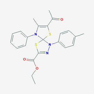molecular formula C23H23N3O3S2 B265909 Ethyl 7-acetyl-8-methyl-1-(4-methylphenyl)-9-phenyl-4,6-dithia-1,2,9-triazaspiro[4.4]nona-2,7-diene-3-carboxylate 