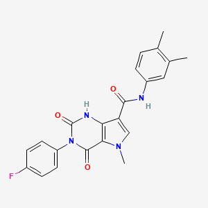molecular formula C22H19FN4O3 B2659101 N-(3,4-dimethylphenyl)-3-(4-fluorophenyl)-5-methyl-2,4-dioxo-2,3,4,5-tetrahydro-1H-pyrrolo[3,2-d]pyrimidine-7-carboxamide CAS No. 923186-57-6