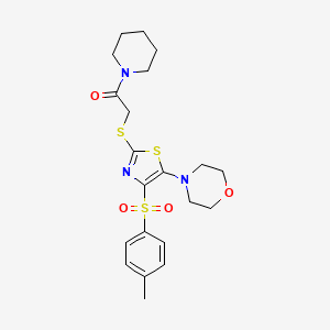 molecular formula C21H27N3O4S3 B2659104 2-((5-Morpholino-4-tosylthiazol-2-yl)thio)-1-(piperidin-1-yl)ethanone CAS No. 874594-16-8