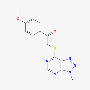 molecular formula C14H13N5O2S B2659105 1-(4-methoxyphenyl)-2-((3-methyl-3H-[1,2,3]triazolo[4,5-d]pyrimidin-7-yl)thio)ethanone CAS No. 1058238-69-9