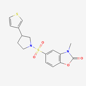 molecular formula C16H16N2O4S2 B2659133 3-methyl-5-((3-(thiophen-3-yl)pyrrolidin-1-yl)sulfonyl)benzo[d]oxazol-2(3H)-one CAS No. 2188279-17-4