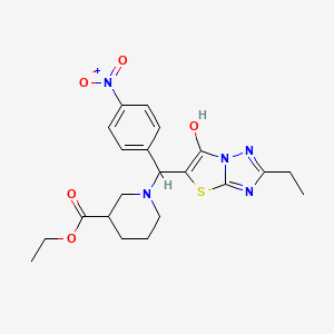 Ethyl 1-((2-ethyl-6-hydroxythiazolo[3,2-b][1,2,4]triazol-5-yl)(4-nitrophenyl)methyl)piperidine-3-carboxylate