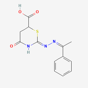 molecular formula C13H13N3O3S B2659148 (Z)-4-oxo-2-(2-(1-phenylethylidene)hydrazinyl)-5,6-dihydro-4H-1,3-thiazine-6-carboxylic acid CAS No. 328023-08-1