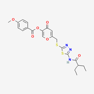 molecular formula C22H23N3O6S2 B2659166 6-(((5-(2-乙基丁酰胺)-1,3,4-噻二唑-2-基)硫代)甲基)-4-氧代-4H-吡喃-3-基 4-甲氧基苯甲酸酯 CAS No. 877651-74-6