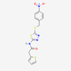 molecular formula C15H12N4O3S3 B2659181 N-[5-[(4-nitrophenyl)methylsulfanyl]-1,3,4-thiadiazol-2-yl]-2-thiophen-2-ylacetamide CAS No. 476464-63-8