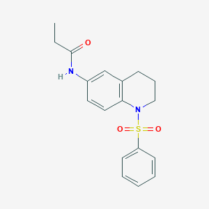molecular formula C18H20N2O3S B2659190 N-[1-(benzenesulfonyl)-3,4-dihydro-2H-quinolin-6-yl]propanamide CAS No. 942006-42-0