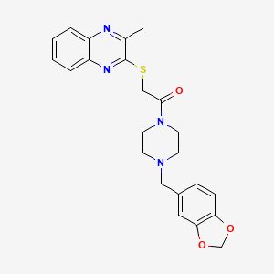 molecular formula C23H24N4O3S B2659192 1-(4-(Benzo[d][1,3]dioxol-5-ylmethyl)piperazin-1-yl)-2-((3-methylquinoxalin-2-yl)thio)ethanone CAS No. 710286-86-5