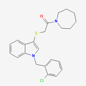 molecular formula C23H25ClN2OS B2659201 1-(Azepan-1-yl)-2-[1-[(2-chlorophenyl)methyl]indol-3-yl]sulfanylethanone CAS No. 450351-15-2