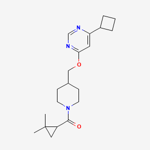 molecular formula C20H29N3O2 B2659210 [4-[(6-Cyclobutylpyrimidin-4-yl)oxymethyl]piperidin-1-yl]-(2,2-dimethylcyclopropyl)methanone CAS No. 2379993-30-1