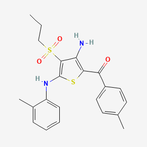 molecular formula C22H24N2O3S2 B2659214 (3-Amino-4-(propylsulfonyl)-5-(o-tolylamino)thiophen-2-yl)(p-tolyl)methanone CAS No. 890793-20-1