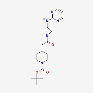 molecular formula C19H29N5O3 B2659227 叔丁基4-(2-氧代-2-(3-(嘧啶-2-基氨基)氮杂环丁-1-基)乙基)哌啶-1-羧酸酯 CAS No. 2034552-71-9