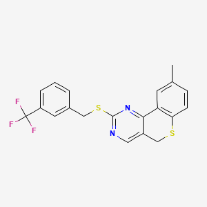 molecular formula C20H15F3N2S2 B2659251 9-methyl-2-{[3-(trifluoromethyl)benzyl]sulfanyl}-5H-thiochromeno[4,3-d]pyrimidine CAS No. 478246-84-3