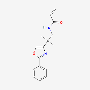 molecular formula C16H18N2O2 B2659257 N-[2-Methyl-2-(2-phenyl-1,3-oxazol-4-yl)propyl]prop-2-enamide CAS No. 2361638-27-7