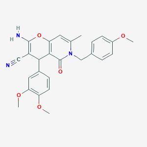 molecular formula C26H25N3O5 B265926 2-amino-4-(3,4-dimethoxyphenyl)-6-(4-methoxybenzyl)-7-methyl-5-oxo-5,6-dihydro-4H-pyrano[3,2-c]pyridine-3-carbonitrile 