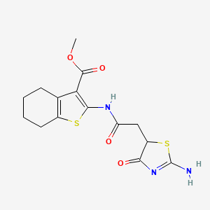 molecular formula C15H17N3O4S2 B2659261 Methyl 2-{[(2-imino-4-oxo-1,3-thiazolidin-5-yl)acetyl]amino}-4,5,6,7-tetrahydro-1-benzothiophene-3-carboxylate CAS No. 302804-56-4