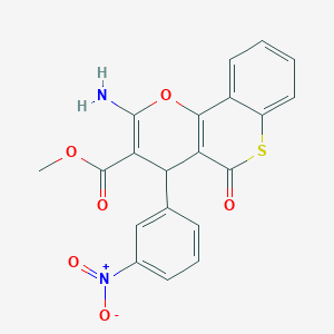 molecular formula C20H14N2O6S B2659266 2-氨基-4-(3-硝基苯基)-5-氧代-4H,5H-硫杂色满[4,3-b]吡喃-3-羧酸甲酯 CAS No. 939889-11-9