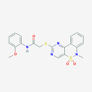 molecular formula C20H18N4O4S2 B2659273 N-(2-methoxyphenyl)-2-[(6-methyl-5,5-dioxido-6H-pyrimido[5,4-c][2,1]benzothiazin-2-yl)thio]acetamide CAS No. 895101-93-6